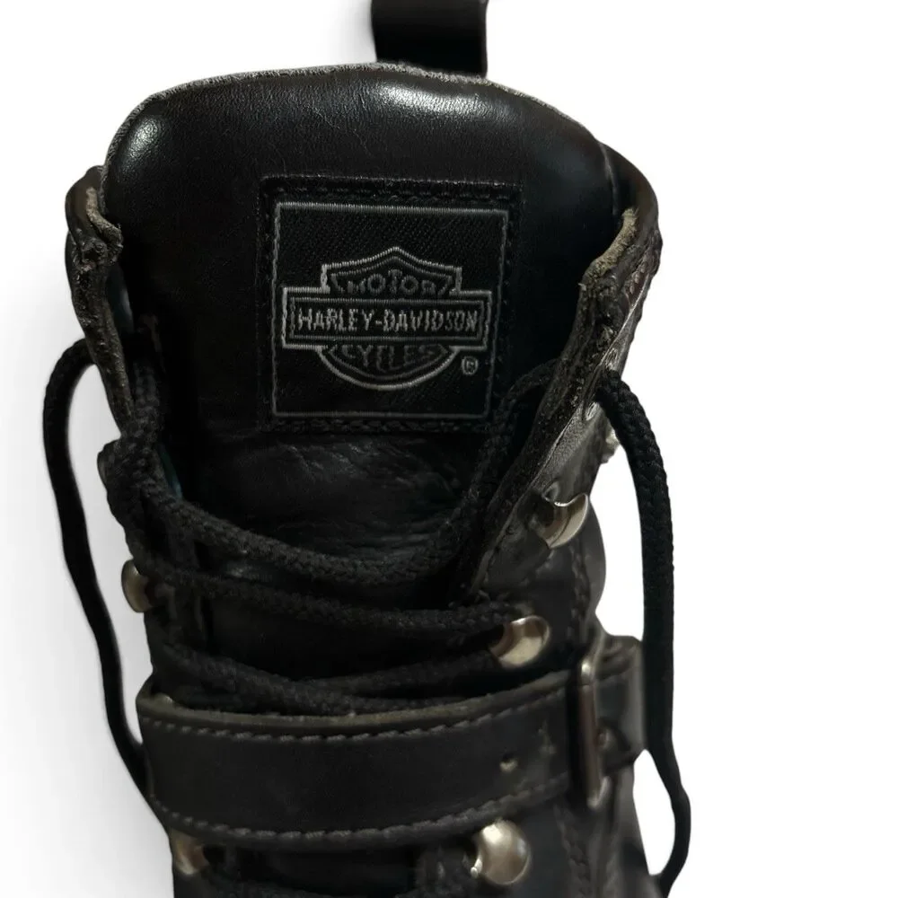 Harley Davidson 84143 Mens 9.5 Black Leather Motorcycle Boots Side Zip Eagle